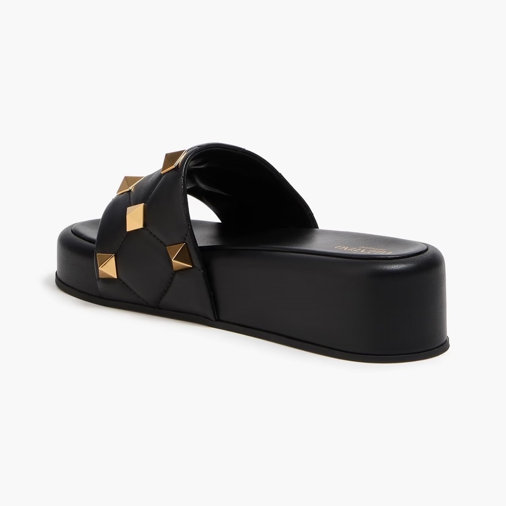 Valentino Garavani Black Sandals with Gold Studs